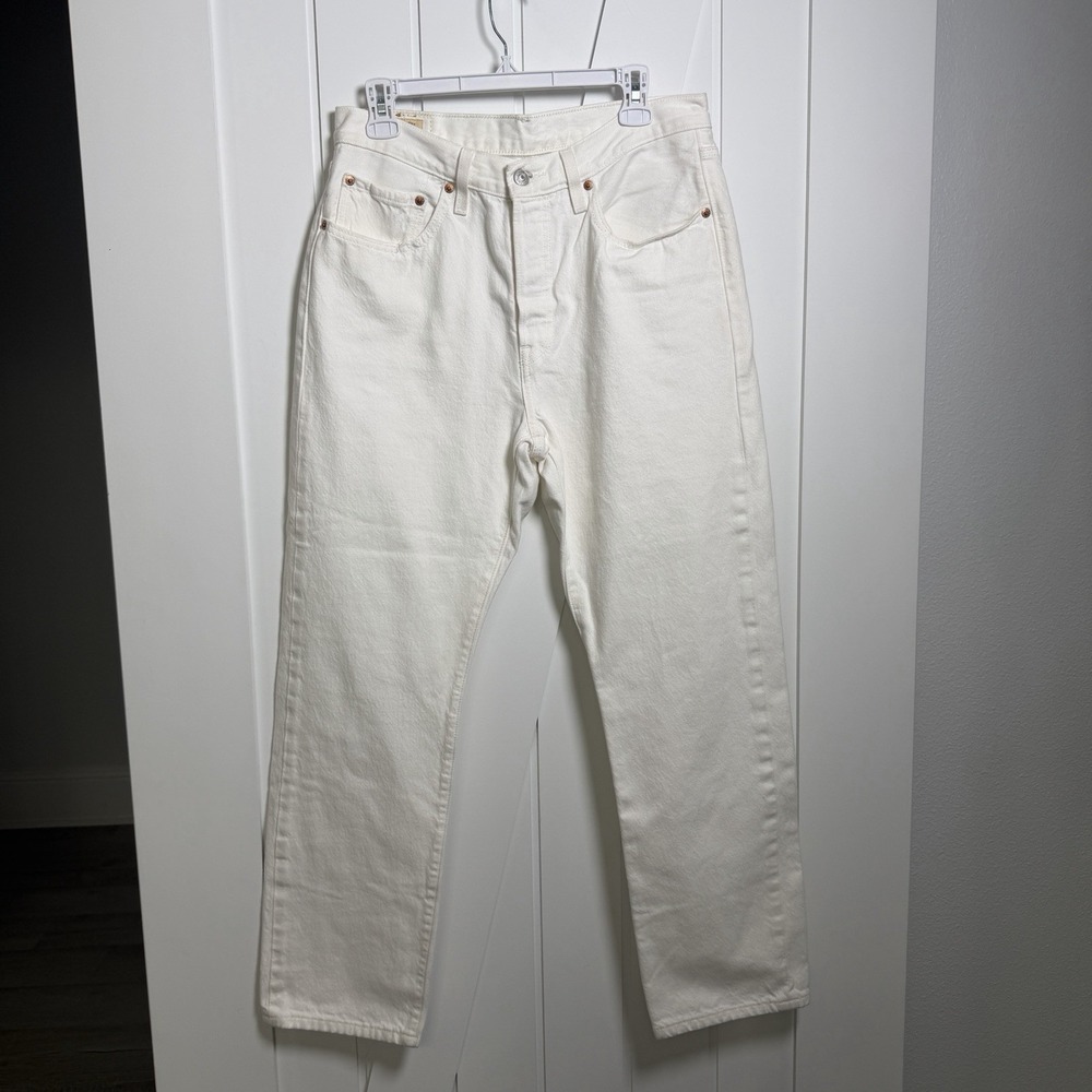 Levis 501 Original Fit High Rise Straight Leg Jeans Women's 30x30 White Denim